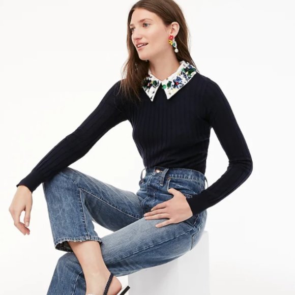 J. Crew Tops - J.Crew Ltd Embellished Collar Ribbed Tippi Sweater